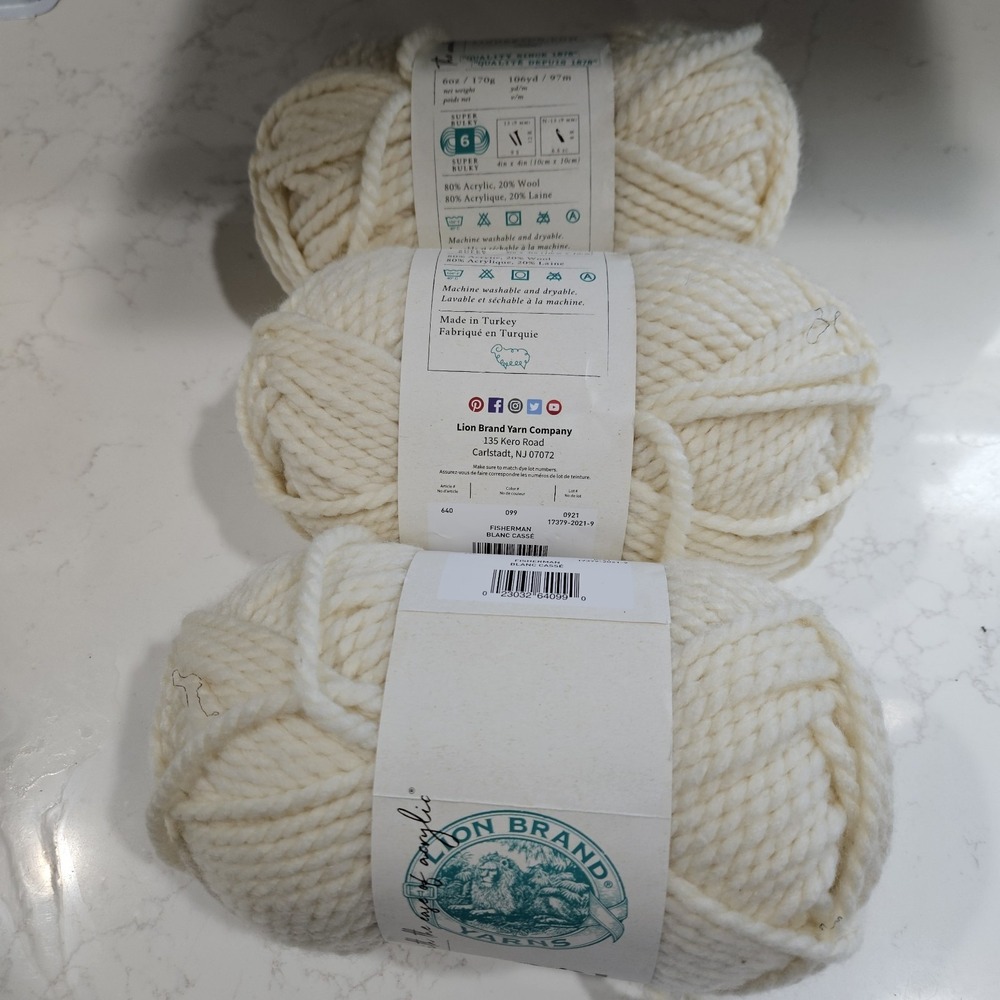 Lion Brand Wool-Ease Fisherman 640 Ivory Acrylic/Wool 6 Super Bulky Skein